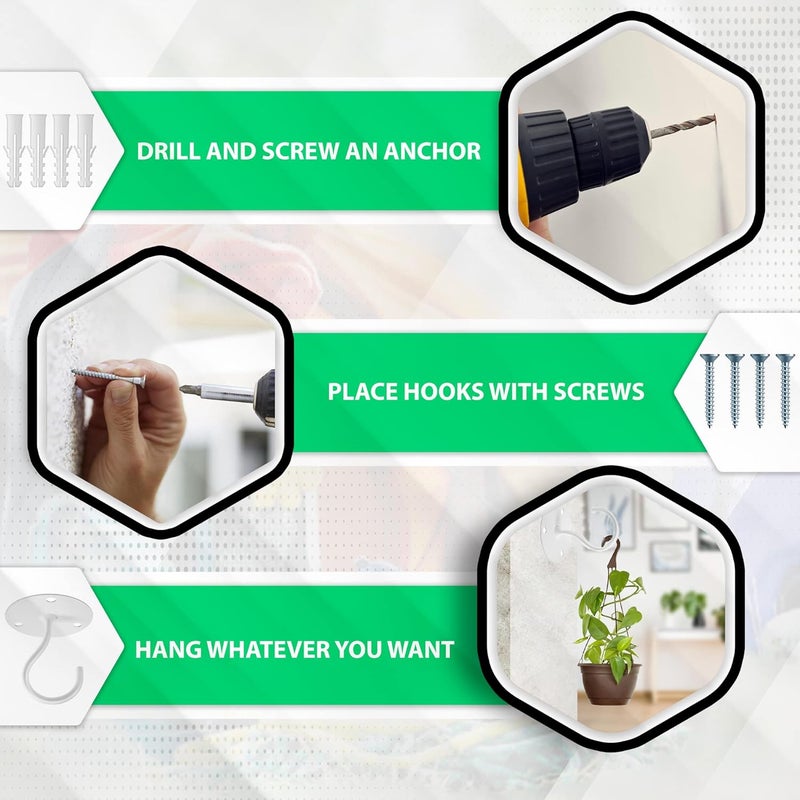 Etoolia Ceiling Hooks for Hanging Plants- 4pcs 2.56 inches Heavy Duty Powder Coated, White Hanging Hooks for Bird Feeders, Planters and Wind Chimes - Image 2